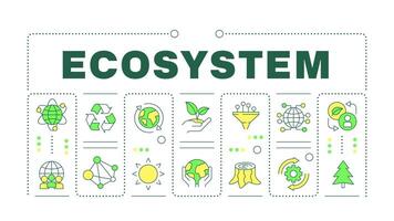 Ecosystem green word concept isolated on white. Biodiversity agriculture. Nature preservation. Creative illustration banner surrounded by editable line colorful icons vector