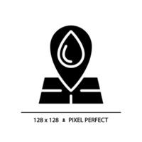 Hydrological map black glyph icon. Water bodies locations. Water system mapping. Cartography. Silhouette symbol on white space. Solid pictogram. Isolated illustration. Pixel perfect vector