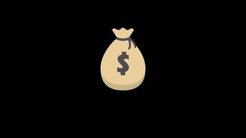 saco do dinheiro ícone animação 4k em alfa video