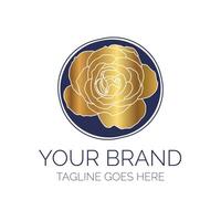 Navy Blue Logo with Gold Rose Flower vector