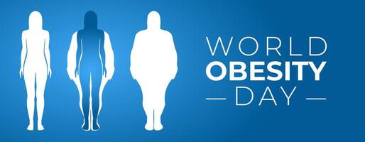 Blue World Obesity Day Banner Illustration with Normal and Obese Person Silhouette vector