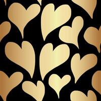 Gold Heart Seamless Pattern Design on Black Background vector