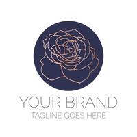 Elegant Rose Gold Flower Logo on Navy Blue Background. Floral Logotype vector
