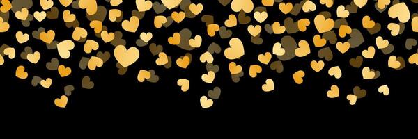 Gold Hearts and Black Background Seamless Banner Design with Heart vector