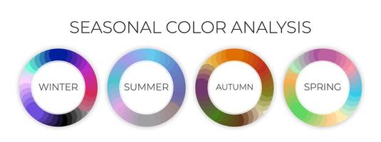 Round Seasonal Color Analysis Palettes for Winter, Autumn, Spring, Summer Type vector
