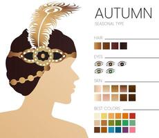 otoño o otoño estacional color análisis ilustración con mujer vector
