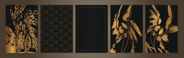 Elegant Black Gold Floral Background. Texture Set. vector