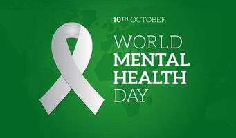 World Mental Health Day Green Background Illustration with Ribbon vector
