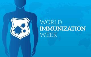 World Immunization Week Blue Illustration Banner with a Man and Shield vector