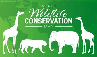 mundo fauna silvestre conservación día antecedentes ilustración con elefante, jirafa y Tigre vector