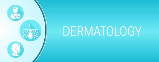 dermatología belleza y cuidado de la salud antecedentes bandera con doctor, piel, cabello, y cara levantamiento íconos vector