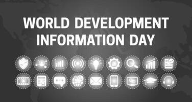 World Development Information Day Black Background Illustration with Icons vector