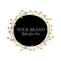 Black and Gold Elegant Circle Leaf Logo Design Frame vector