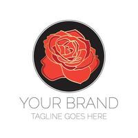 elegante Rosa flor marca logo diseño. redondo negro, oro y rojo logotipo para negocio vector