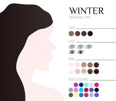 estacional color análisis para invierno tipo. ilustración con mujer vector