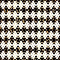 Black and White Terrazzo Stone Texture Seamless Pattern Design with Gold Rhombus Background. vector