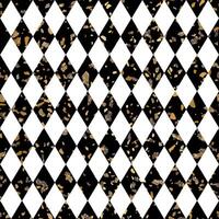 Geometric Black and White Terrazzo Stone Texture Seamless Pattern Design with Gold Details. Rhombus Background. vector