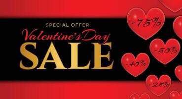 Red and Gold Valentine's Day Sale Illustration with Black Background Banner vector