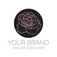 Black Elegant Rose Flower Logo Design with Pink Floral vector
