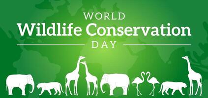 World Wildlife Conservation Day Green Background with Animals vector