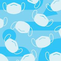 Blue earloop face mask pattern illustration isolated on square background. Medical and health equipment themed object drawing with simple flat style. vector