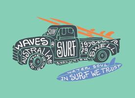 Illustration of vintage truck with surfboards. vector