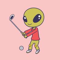 Alien Cartoon player - a cute alien golf player flat icon illustration vector