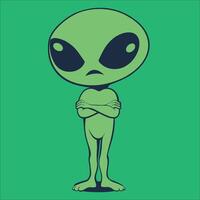 Alien Icon - funny hand crossed alien illustration on a Green background vector