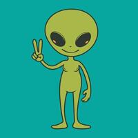 a funny alien showing peace sign illustration vector