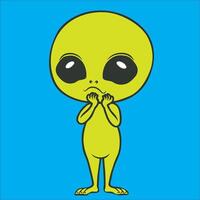 ilustración de un linda extraterrestre confuso pensando plano diseño en un azul antecedentes vector