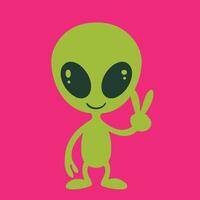 Alien Icon - a cute baby alien showing a peace sign illustration vector