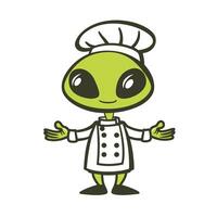 Alien Logo - a cute female chef alien flat icon illustration vector