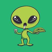 extraterrestre icono - un extraterrestre de fumar cigarrillo ilustración en un verde antecedentes vector