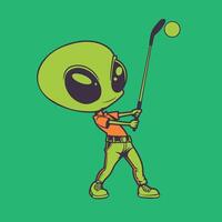 Alien Cartoon player - a cute alien golf player flat design illustration vector