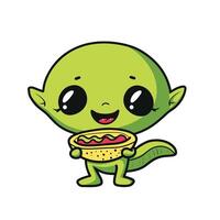 Alien Logo - a playful cute alien holding taco food illustration vector