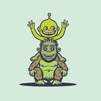 extraterrestre dibujos animados - un alegre extraterrestre sentado en pie grande hombro plano icono ilustración vector