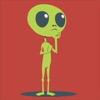 Alien - a cute alien thinking in stance illustration vector