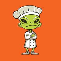 illustration of a cute alien chef flat icon illustration flat design vector