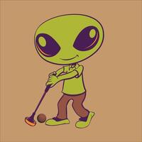 Alien playing golf cartoon illustration vector