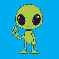 a cute alien showing a peace sign with a hand illustration vector