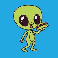 Alien Icon - alien baby eating taco flat design illustration vector