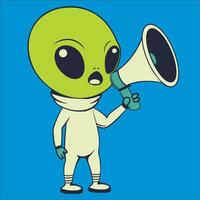extraterrestre logo - un linda verde extraterrestre con un megáfono ilustración vector