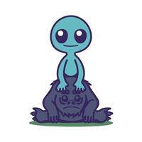 illustration of a cute alien sitting over Bigfoot vector