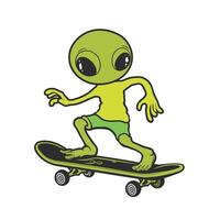 Alien Cartoon player - a cute alien ridding Skateboarding illustration vector