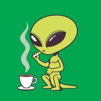 Alien Icon - a alien smoking Cigarette illustration on a Green background vector