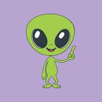 a cute alien pointing finger up flat icon illustration vector