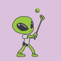 extraterrestre dibujos animados jugador - un extraterrestre golf jugador ilustración diseño vector