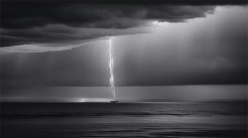 tempestoso cielo riflessa nel Torre lago con fulmine, mare e drammatico nuvole a tramonto. video