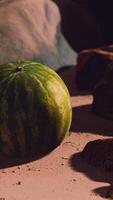 fresh watermelon on a beautiful sand beach video