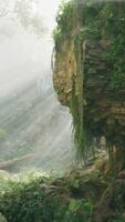 een sereen Woud landschap met rotsen en weelderig vegetatie video
